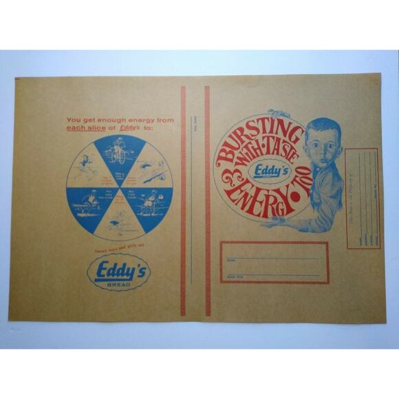 Eddy's Bread Vintage Book Cover Boy Holding Bursting With Taste Logo 1950's - Picture 2 of 5